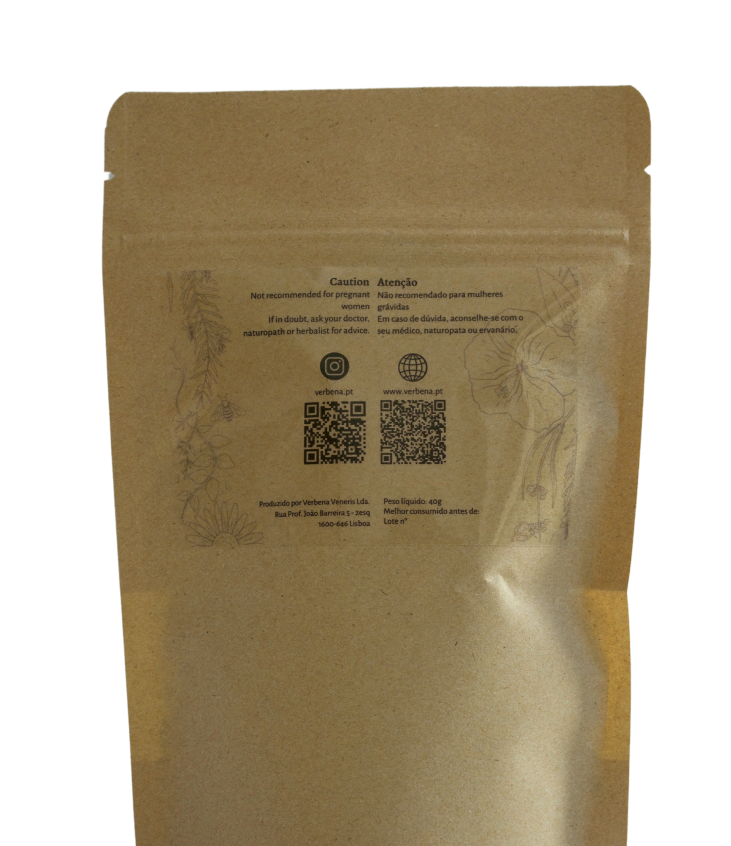 Kraft paper packaging with a QR code and text on a white background