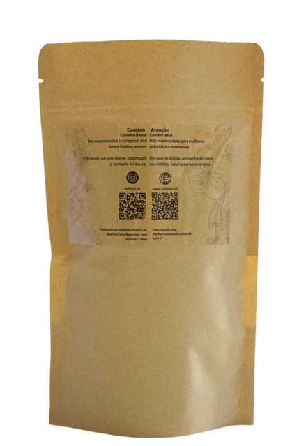 Brown paper bag with printed text and QR codes on a white background